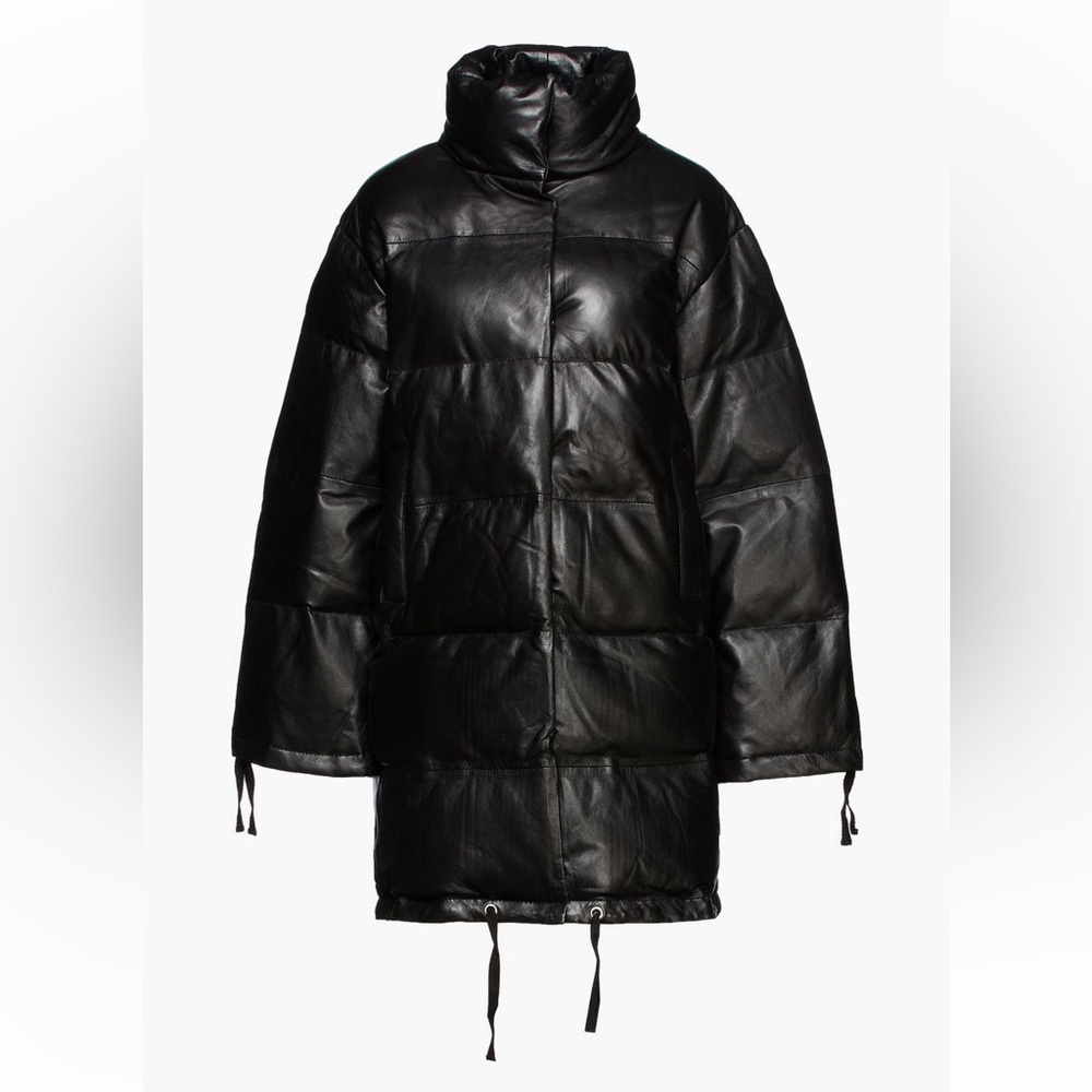 Black Leather Puffy Coat - Warm and Stylish